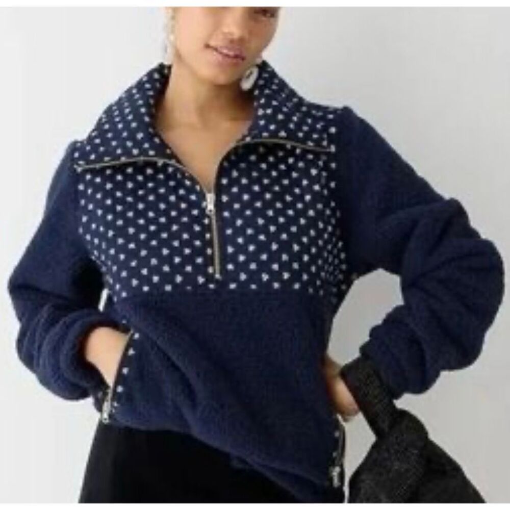 J.Crew Sherpa printed quarter zip fleece sweater small